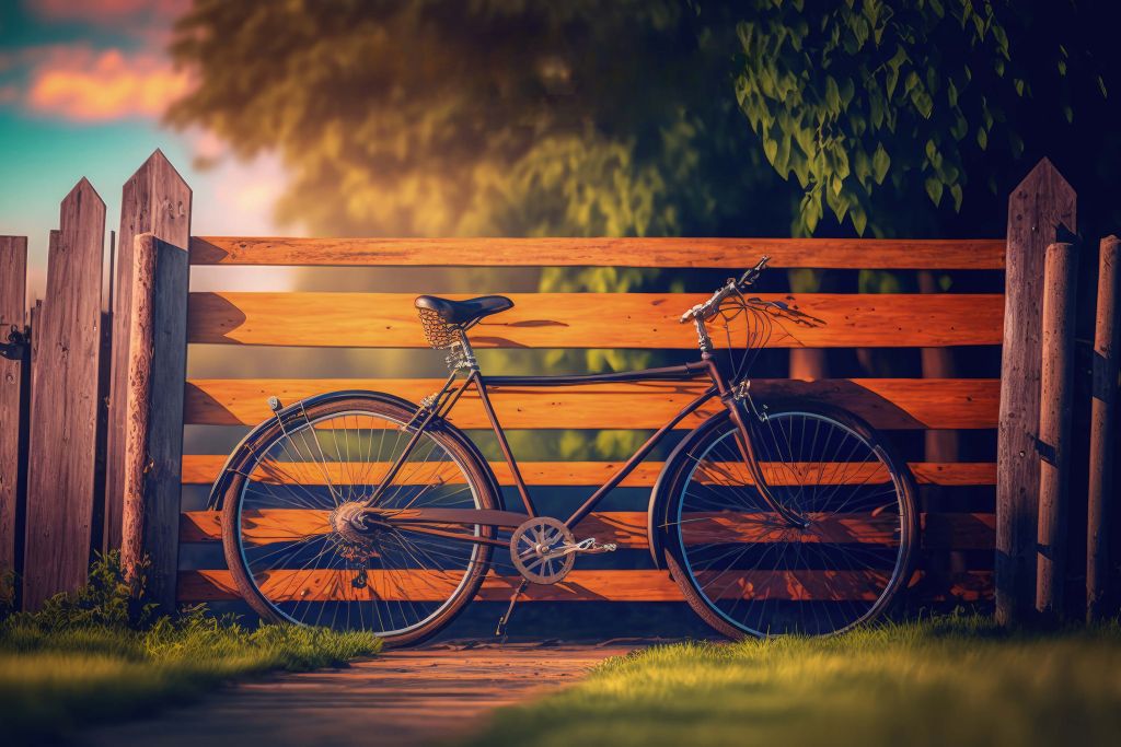 Fiets bij een houten hek