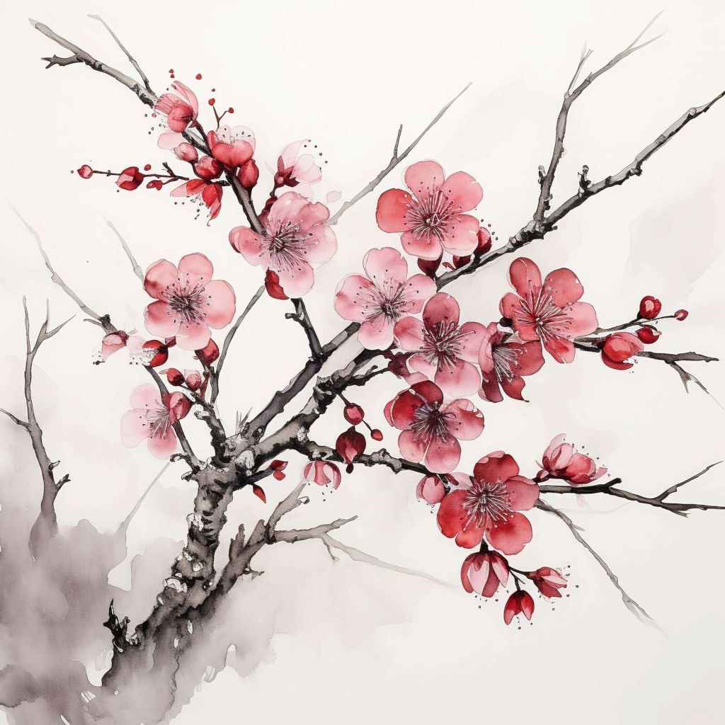 Ink Cherry Blossoms Branches #6