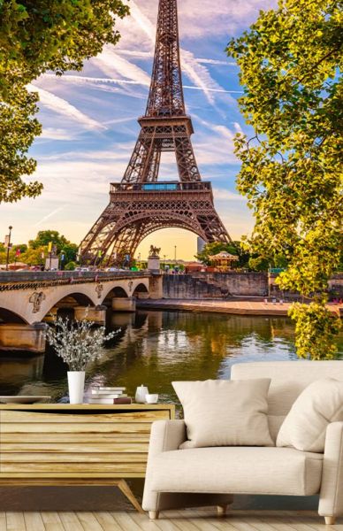Mainstream vinger Reis Eiffeltoren en de Seine - Fotobehang